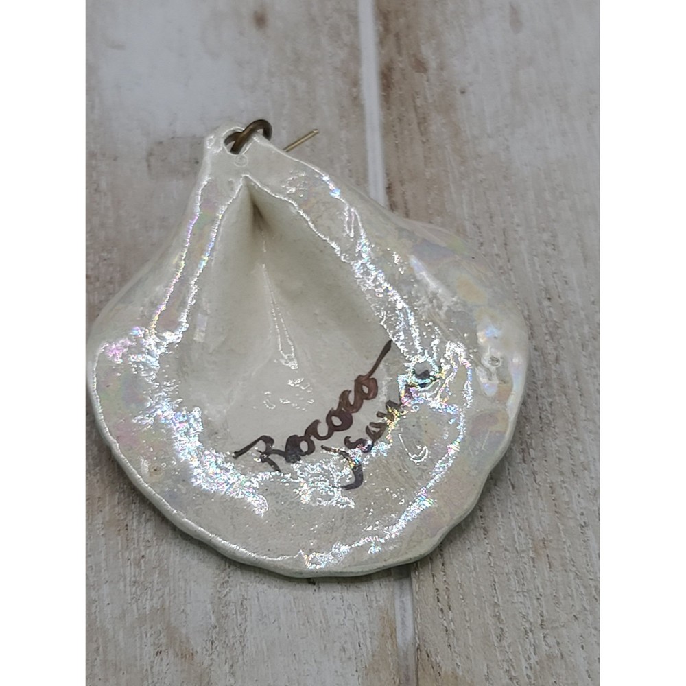 Signed Ceramic Shell With Pearl Dangle Earrings - image 8